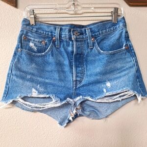 Levi's Premium 501's Womens Distressed Button Fly Denim Shorts Size 28
